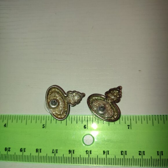 Green Cat Eye Roman Style Eaarrings Academia Silver Vintage - Picture 5 of 5